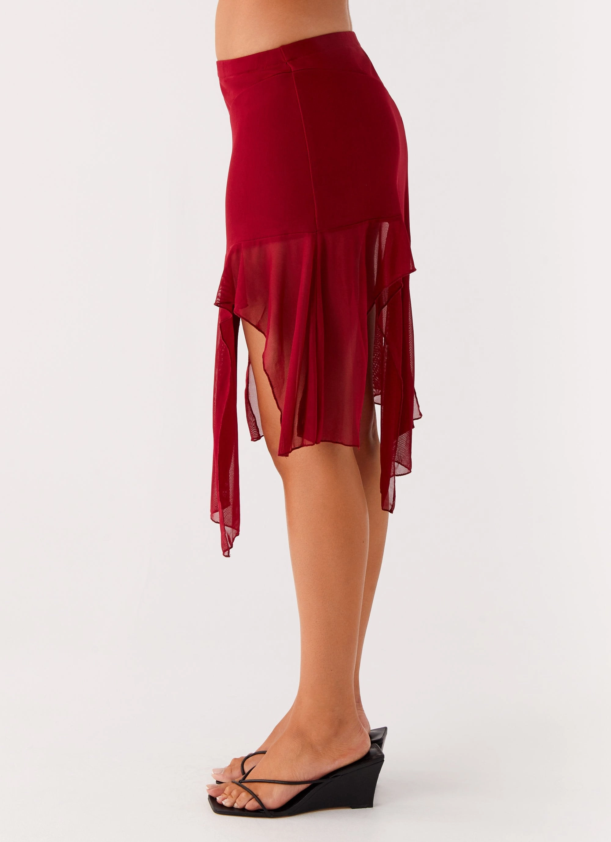 Anthea Mesh Midi Skirt - Red