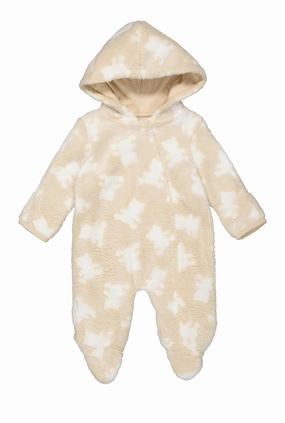 Baby Boys 0-9M Teddy Bear Print Hooded Footed Jumpsuit