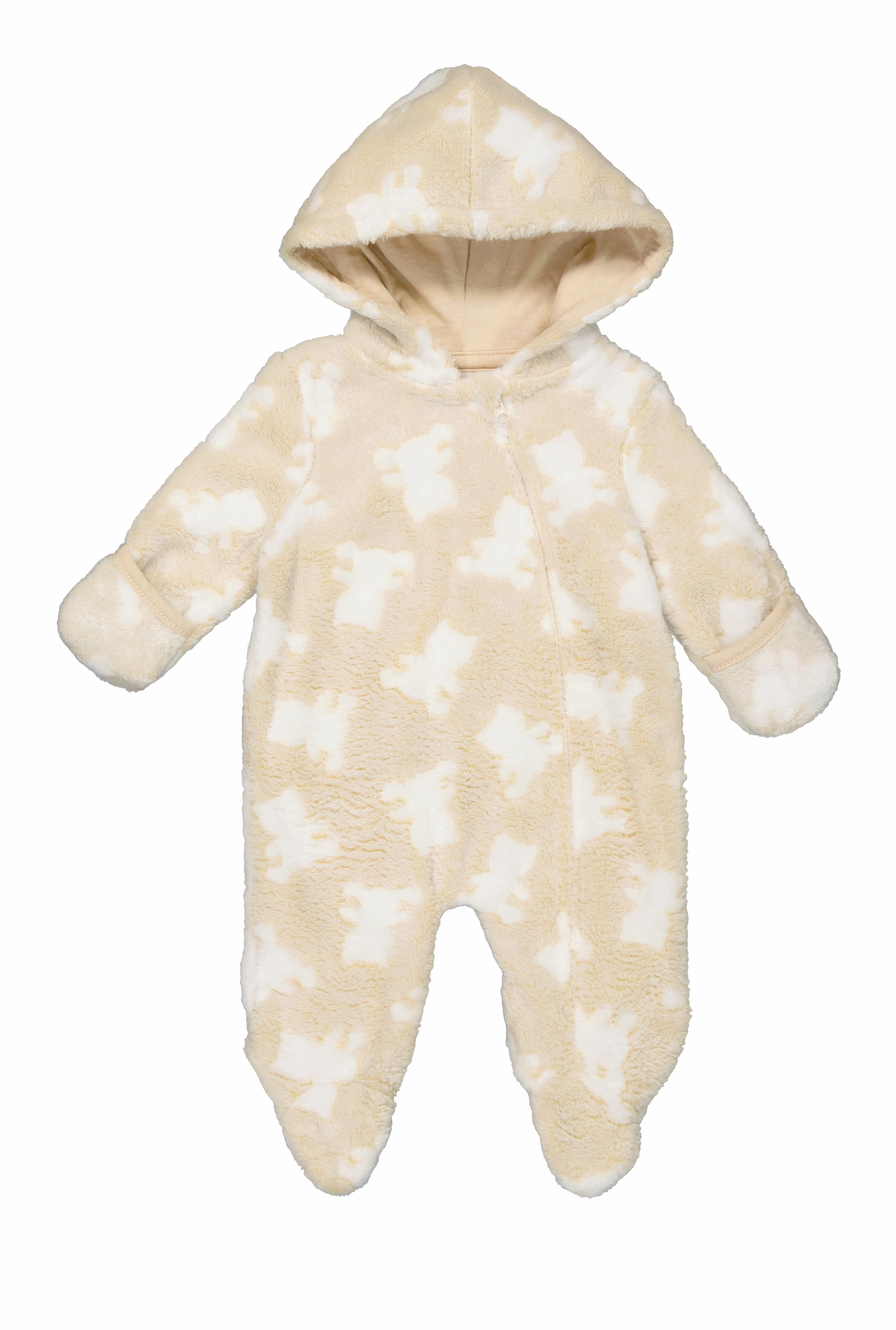 Baby Boys 0-9M Teddy Bear Print Hooded Footed Jumpsuit