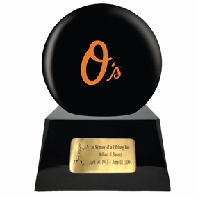 Baseball Cremation Urn with Optional Baltimore Orioles Ball Decor and Custom Metal Plaque