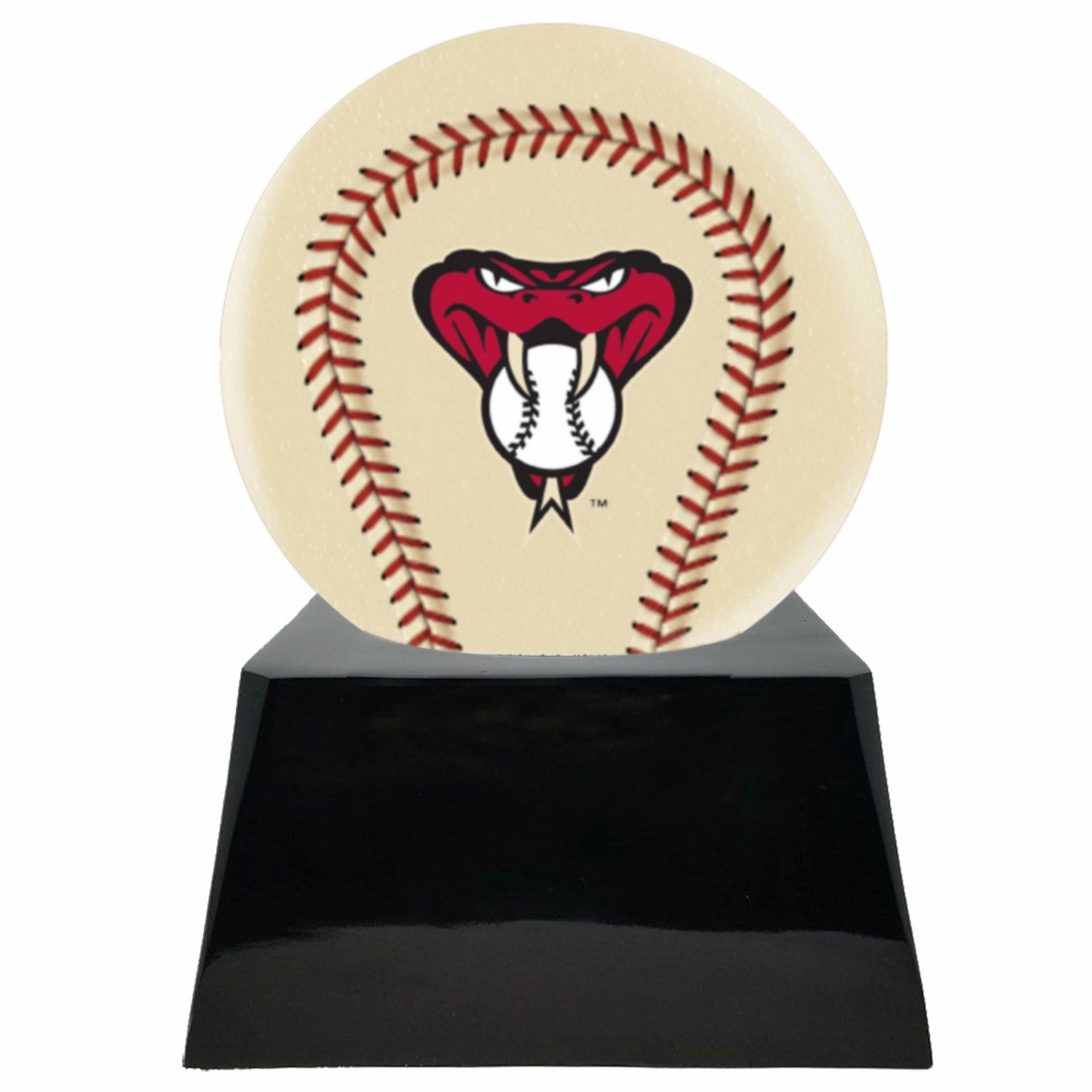 Baseball Cremation Urn with Optional Ivory Arizona Diamondbacks Ball Decor and Custom Metal Plaque