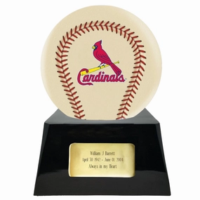 Baseball Cremation Urn with Optional Ivory St. Louis Cardinals Ball Decor and Custom Metal Plaque