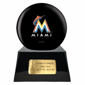 Baseball Cremation Urn with Optional Miami Marlins Ball Decor and Custom Metal Plaque