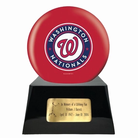 Baseball Cremation Urn with Optional Washington Nationals Ball Decor and Custom Metal Plaque