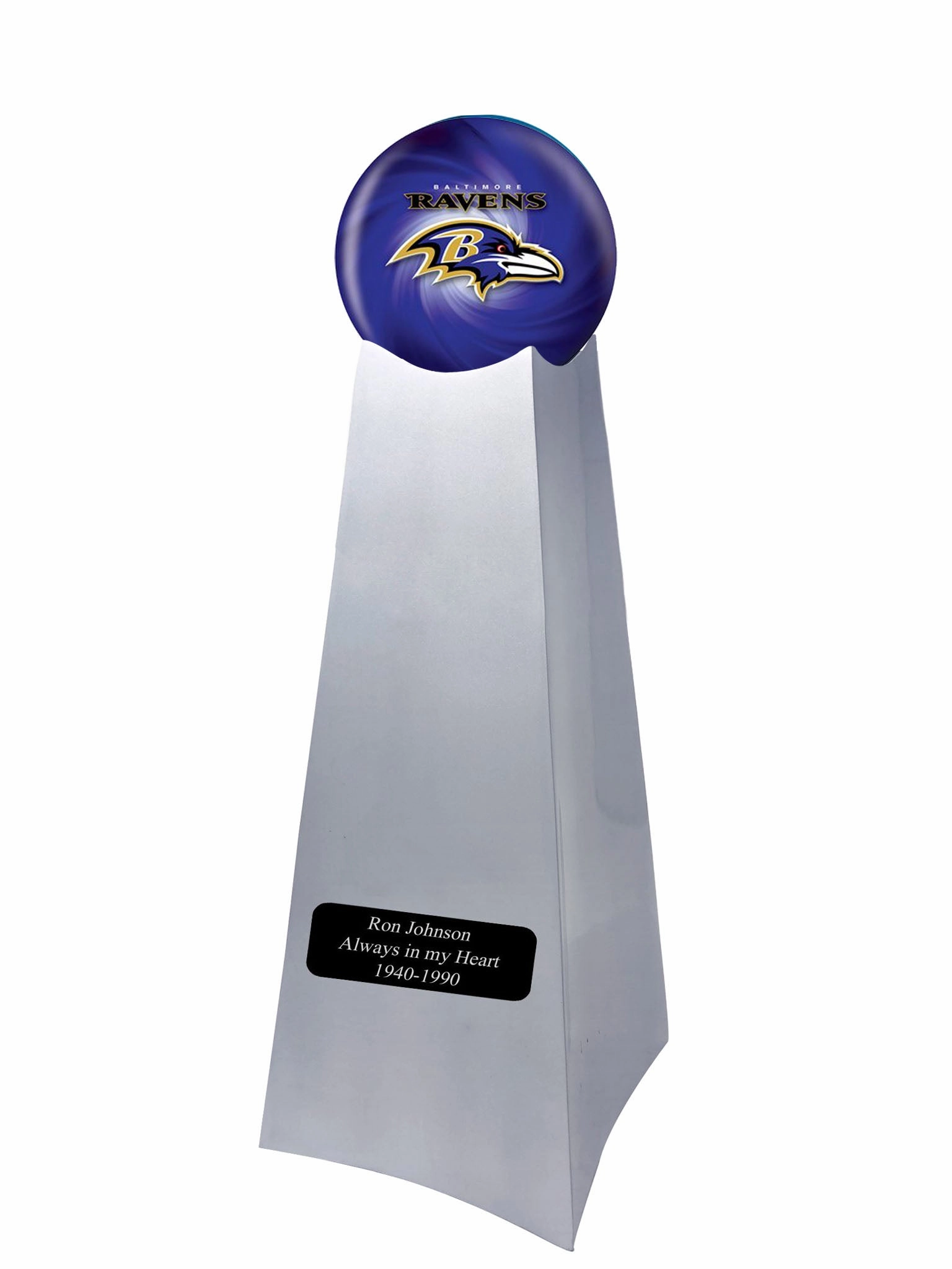 Championship Trophy Cremation Urn with Optional Baltimore Ravens Ball Decor and Custom Metal Plaque