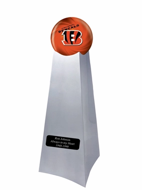 Championship Trophy Cremation Urn with Optional Football and Cincinnati Bengals Ball Decor and Custom Metal Plaque