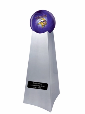 Championship Trophy Cremation Urn with Optional Football and Minnesota Vikings Ball Decor and Custom Metal Plaque