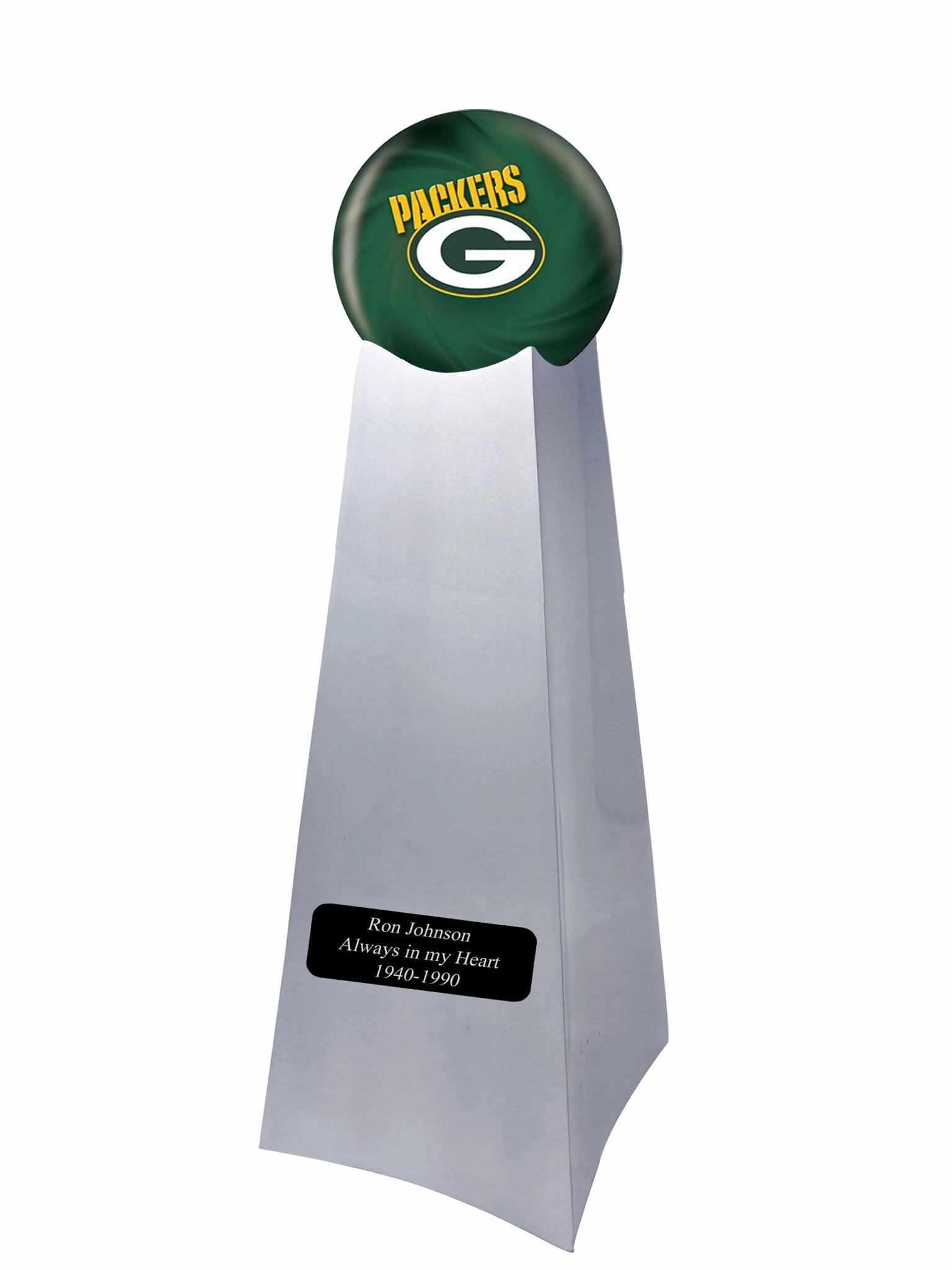 Championship Trophy Cremation Urn with Optional Green Bay Packers Ball Decor and Custom Metal Plaque