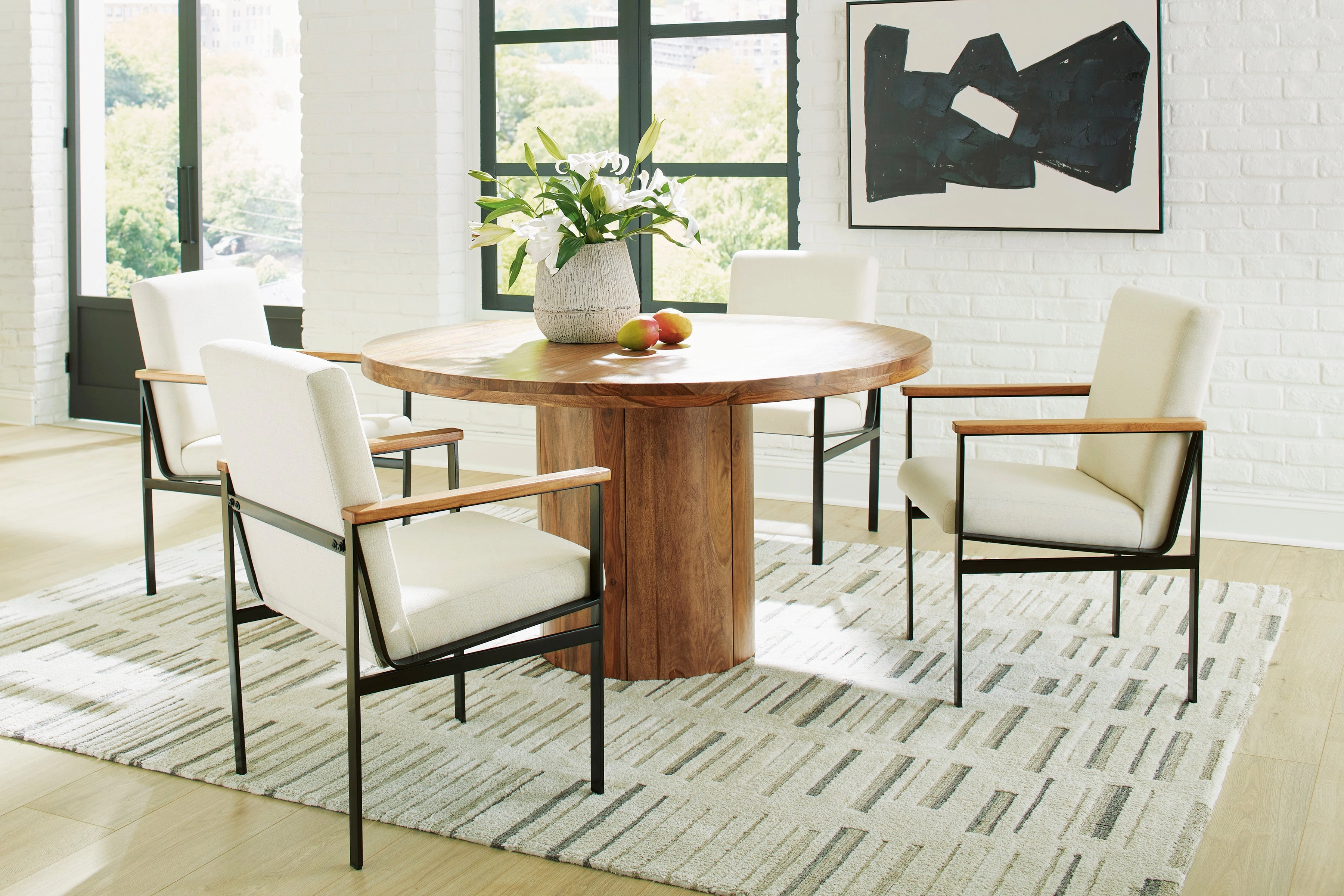 Dahlia 54" Round Table & 4 Arm Chairs