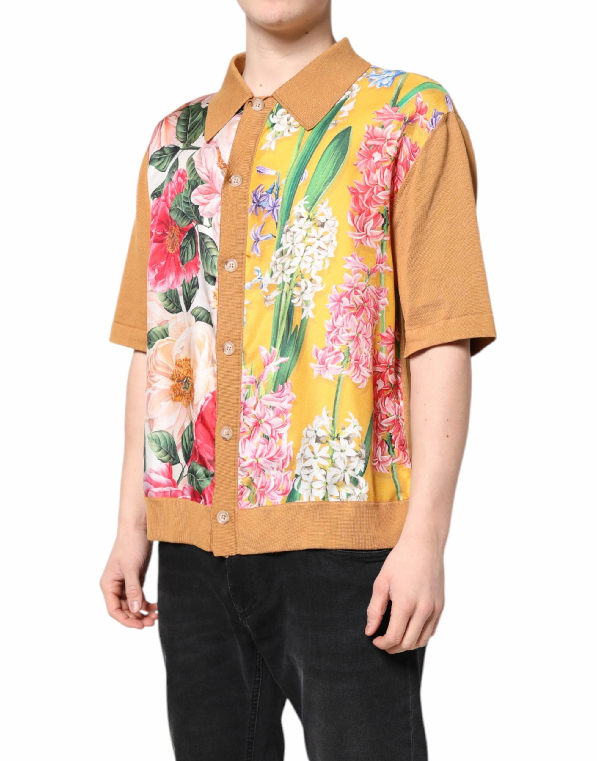 Dolce & Gabbana Floral Colla Short Sleeve Men's T-shirt