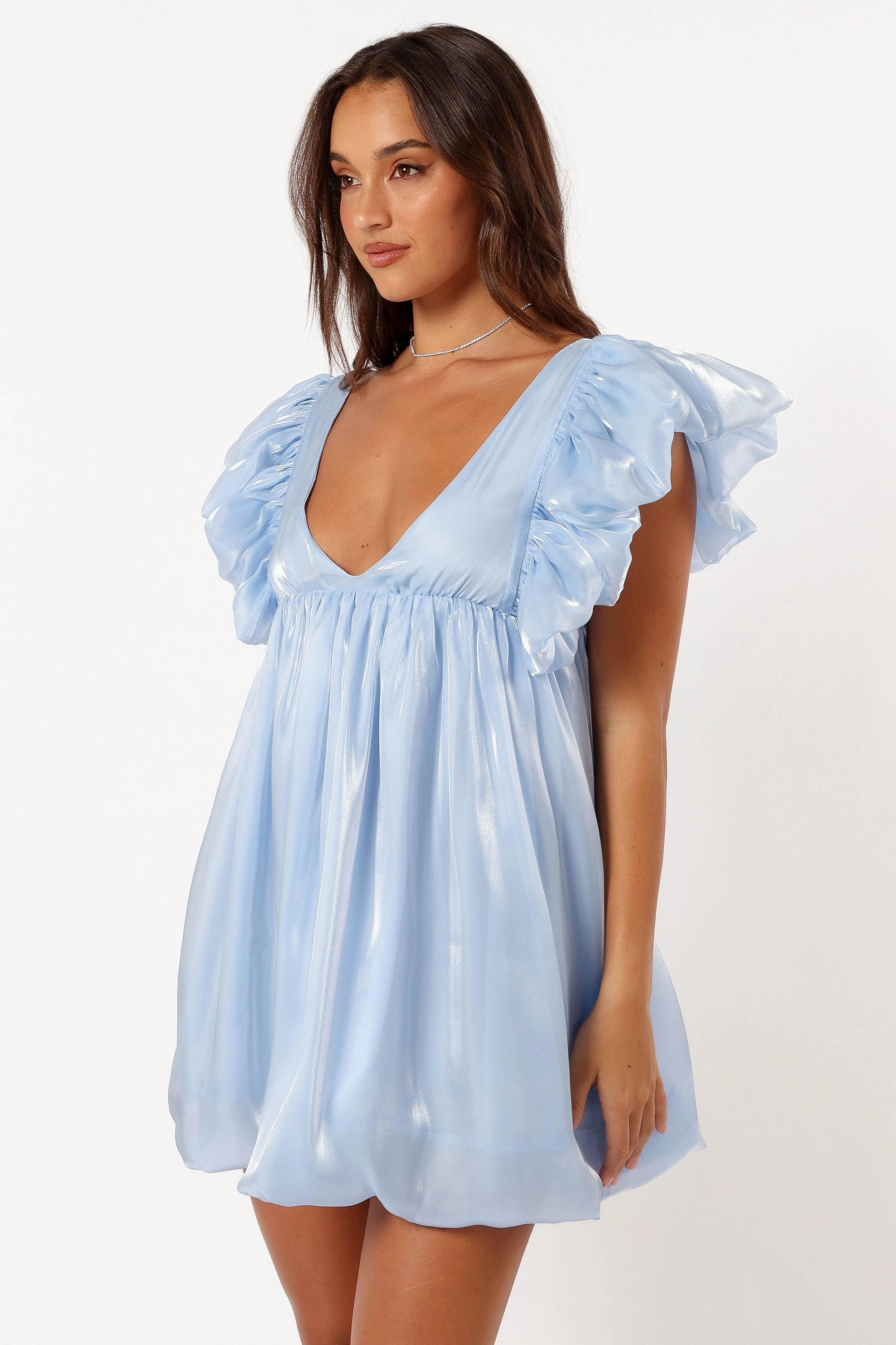 Dulip Frill Sleeve Mini Dress - Blue