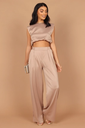 Elia Crop Top and Palazzo Pant Set - Mocha