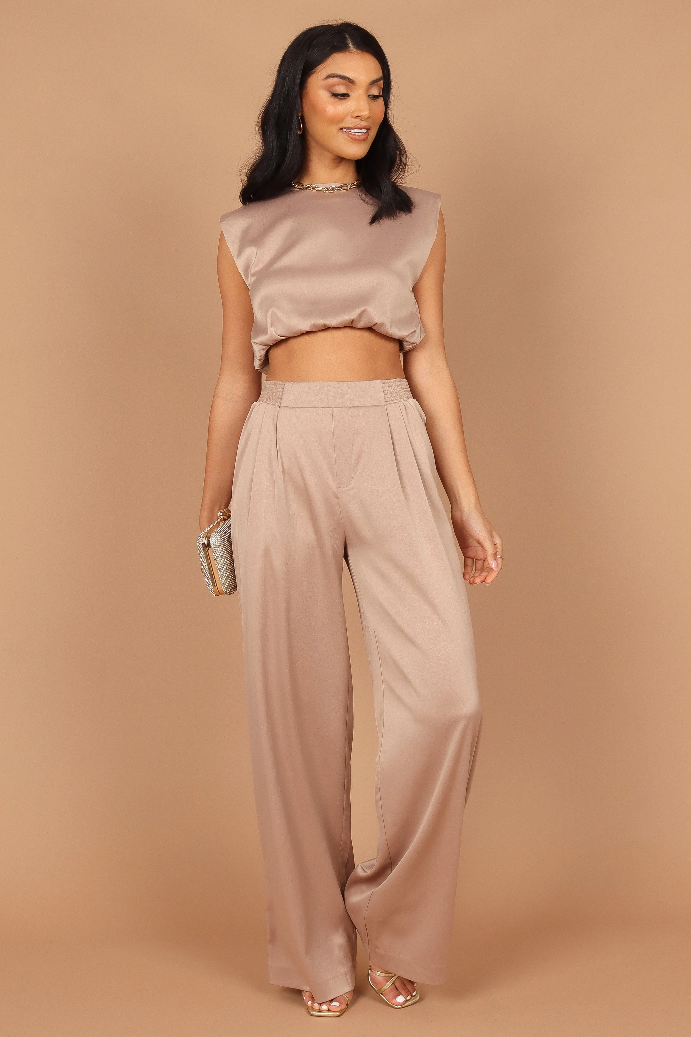 Elia Crop Top and Palazzo Pant Set - Mocha