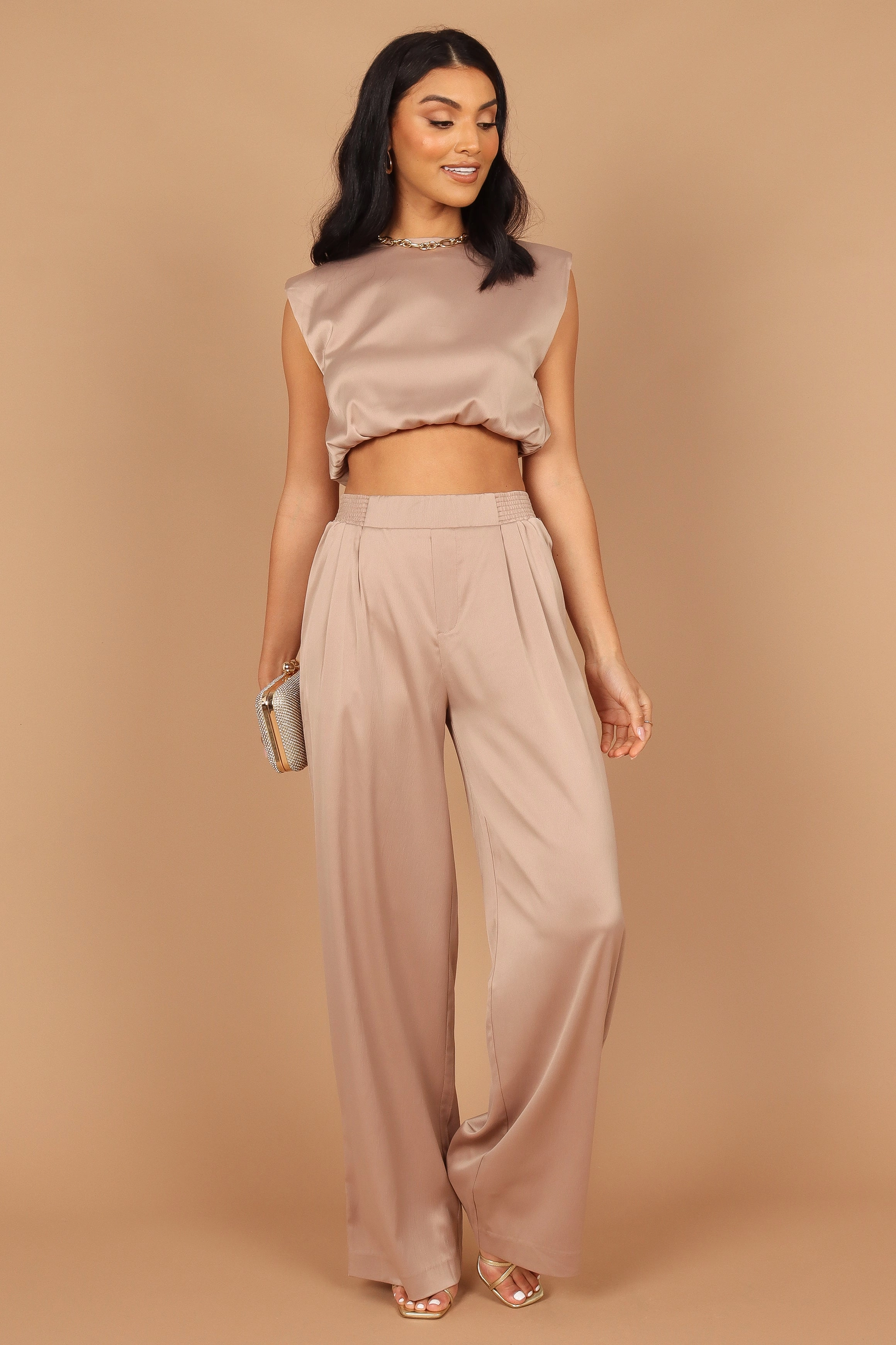 Elia Crop Top and Palazzo Pant Set - Mocha