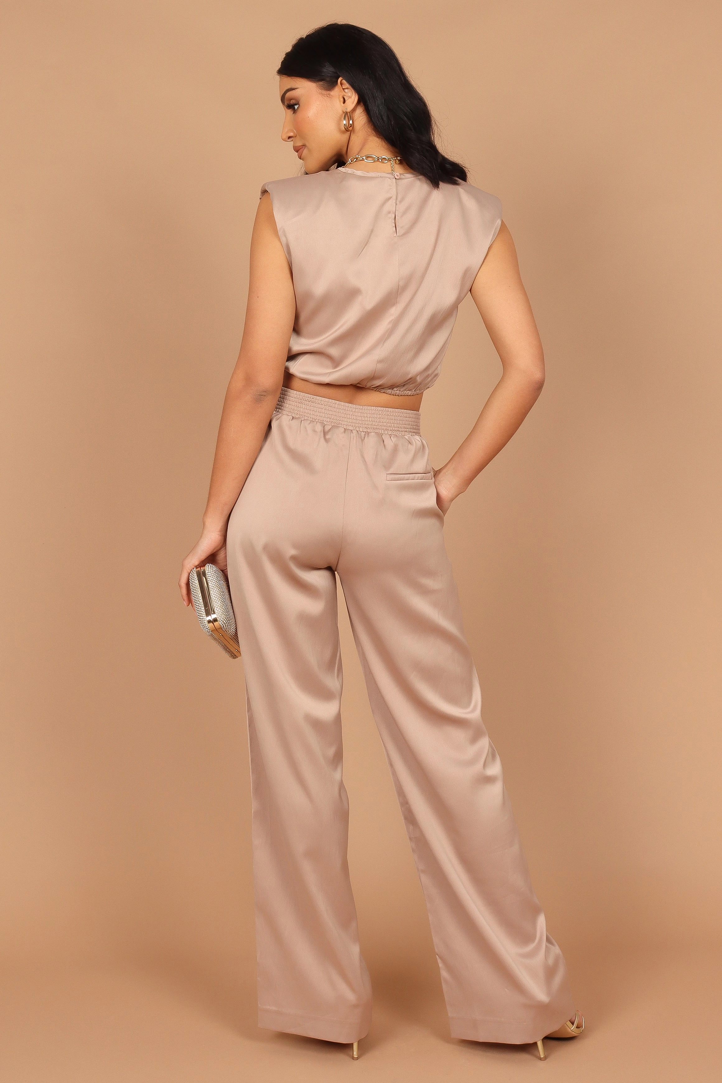 Elia Crop Top and Palazzo Pant Set - Mocha