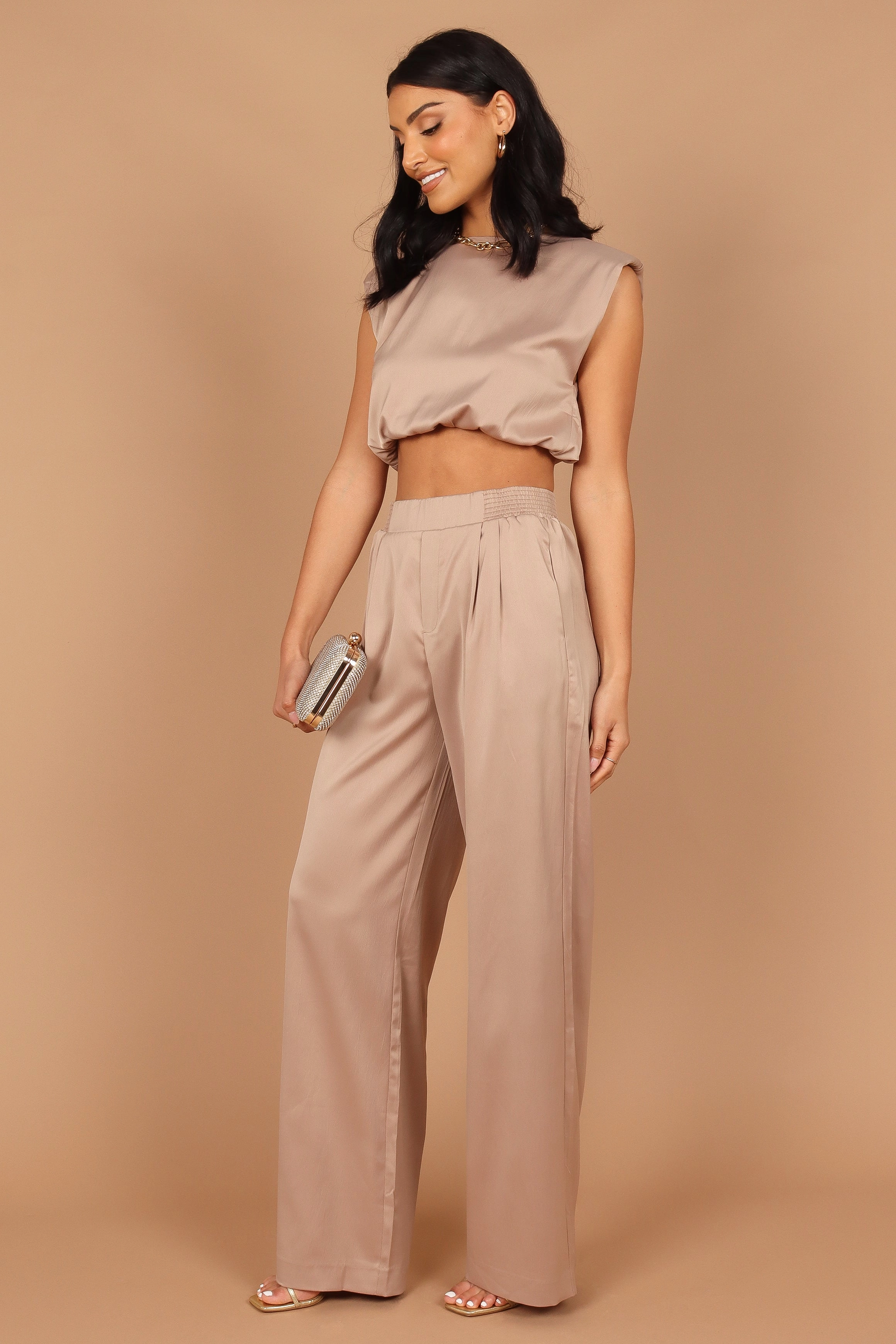 Elia Crop Top and Palazzo Pant Set - Mocha