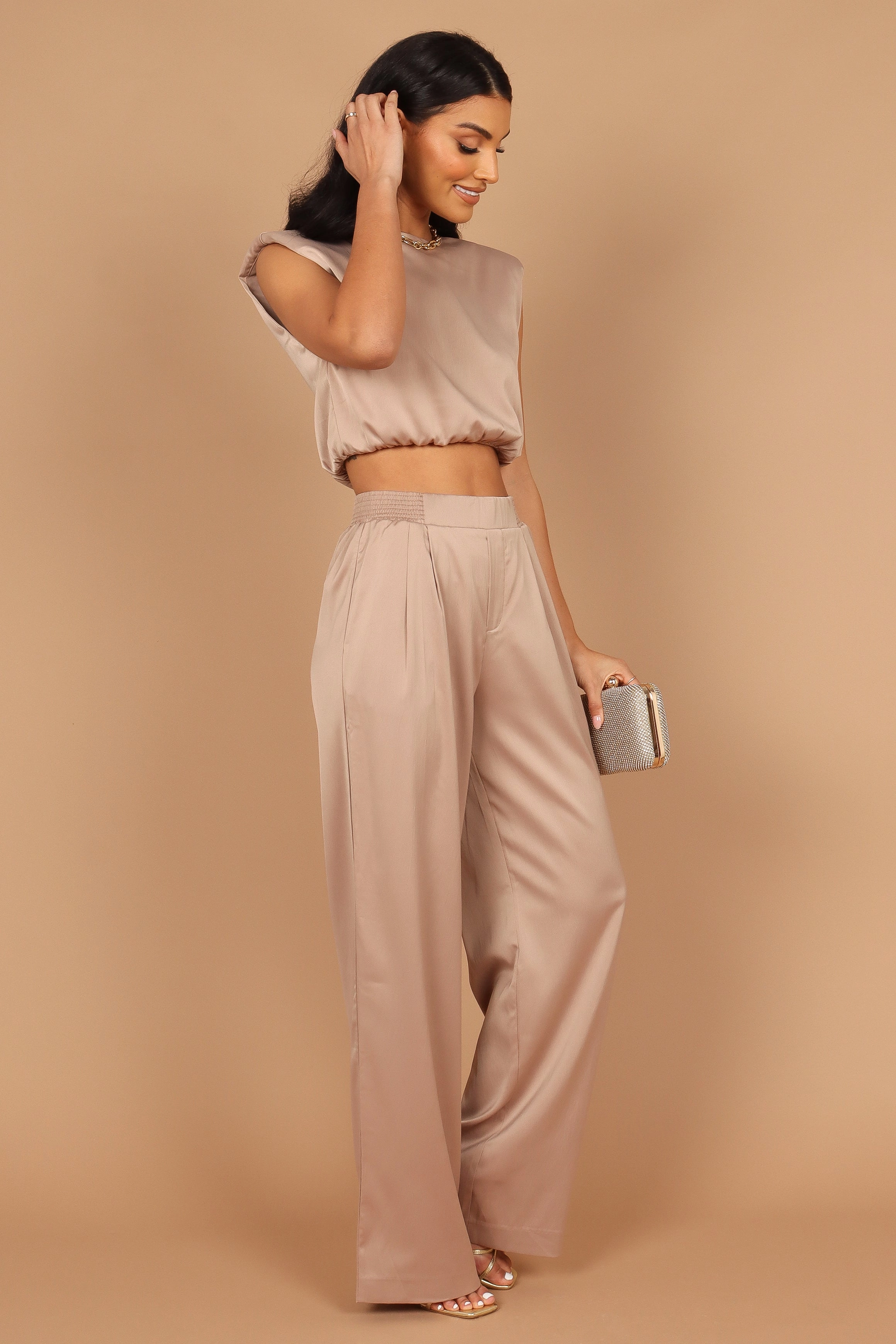 Elia Crop Top and Palazzo Pant Set - Mocha