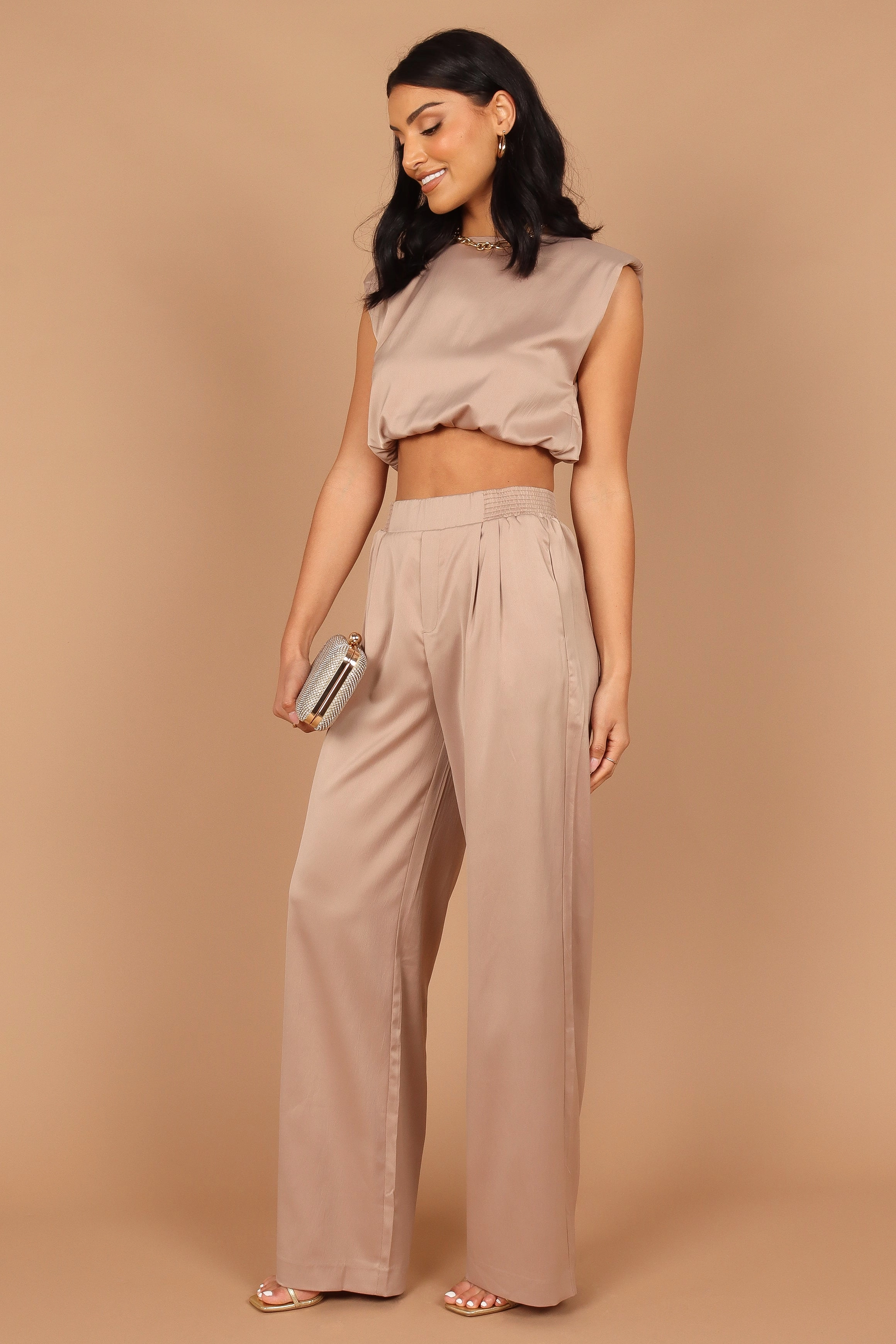 Elia Crop Top and Palazzo Pant Set - Mocha