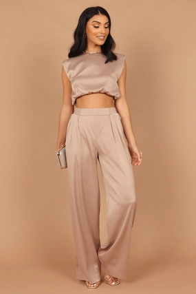 Elia Crop Top and Palazzo Pant Set - Mocha