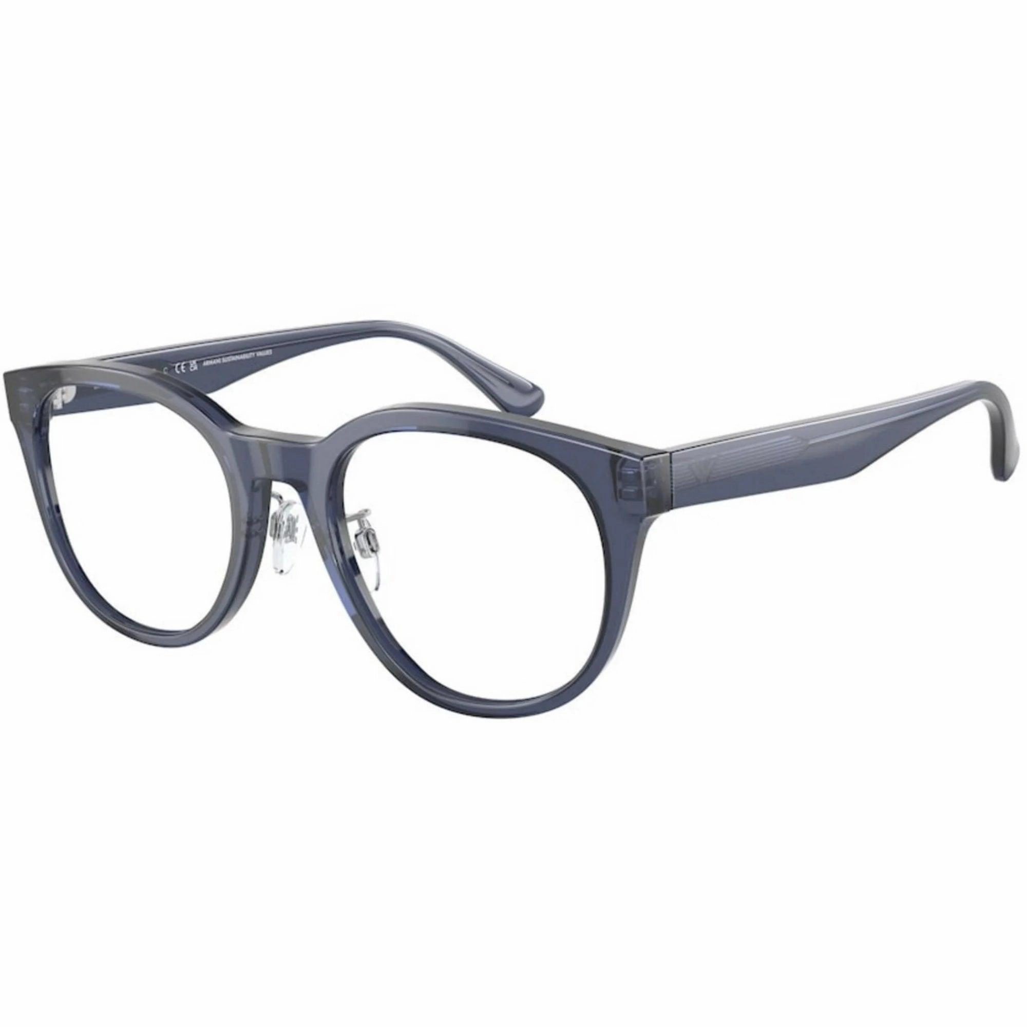 Emporio Armani Men's Eyeglasses - Shiny Transparent Blue Plastic Frame | 3207F 5072