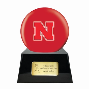Football Cremation Urn with Optional Nebraska Cornhuskers Ball Decor and Custom Metal Plaque