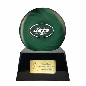 Football Cremation Urn with Optional New York Jets Ball Decor and Custom Metal Plaque