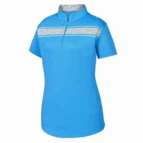 FootJoy Baby Pique Engineered Stripe Zip Golf Polo Surf/Gray - SS19 Women