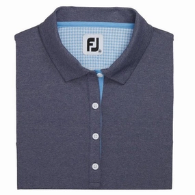 FootJoy Sleeveless Houndstooth Trim Pique Golf Polo Navy Heather - SS22 Women