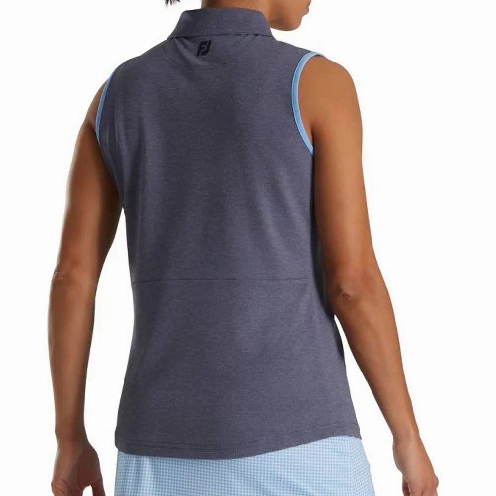 FootJoy Sleeveless Houndstooth Trim Pique Golf Polo Navy Heather - SS22 Women