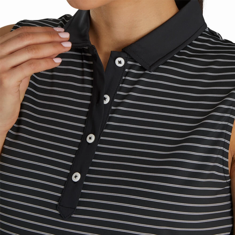 FootJoy Sleeveless Pinstripe Shirt Golf Polo Black - SS21 Women