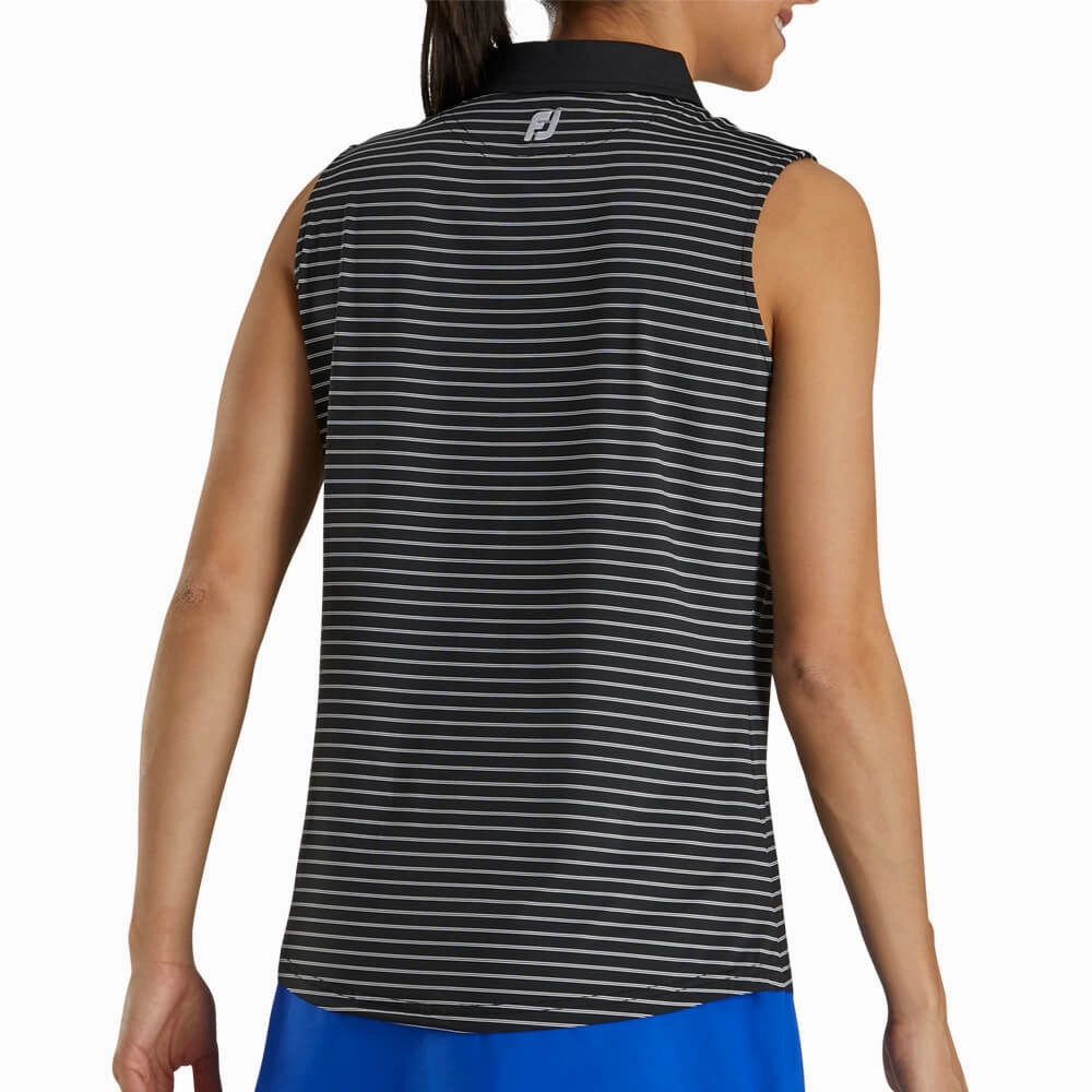 FootJoy Sleeveless Pinstripe Shirt Golf Polo Black - SS21 Women
