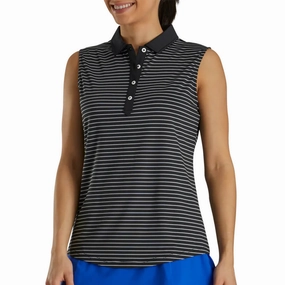FootJoy Sleeveless Pinstripe Shirt Golf Polo Black - SS21 Women