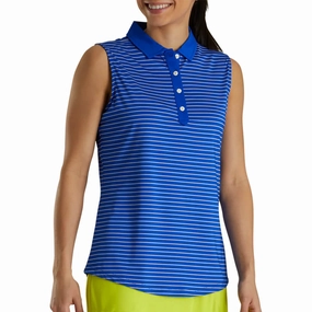 FootJoy Sleeveless Pinstripe Shirt Golf Polo Cobalt - SS21 Women