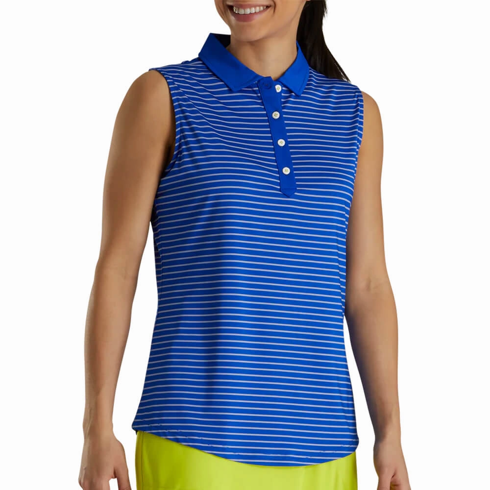 FootJoy Sleeveless Pinstripe Shirt Golf Polo Cobalt - SS21 Women