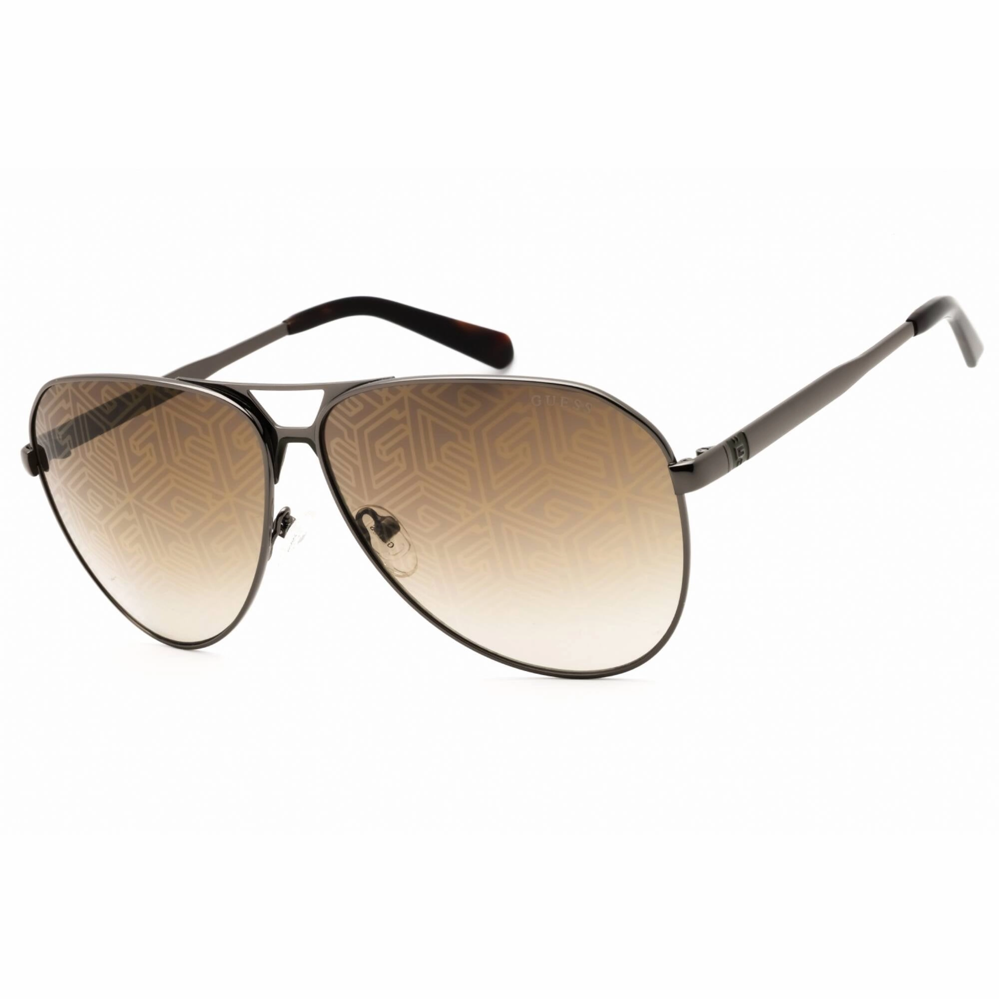 Guess Men's Sunglasses - Shiny Gunmetal Metal Aviator Frame Brown Lens | GU00069 08F