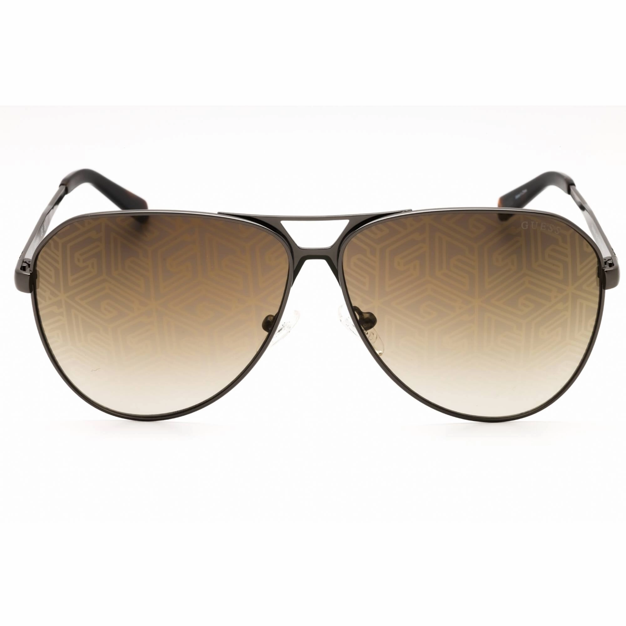 Guess Men's Sunglasses - Shiny Gunmetal Metal Aviator Frame Brown Lens | GU00069 08F