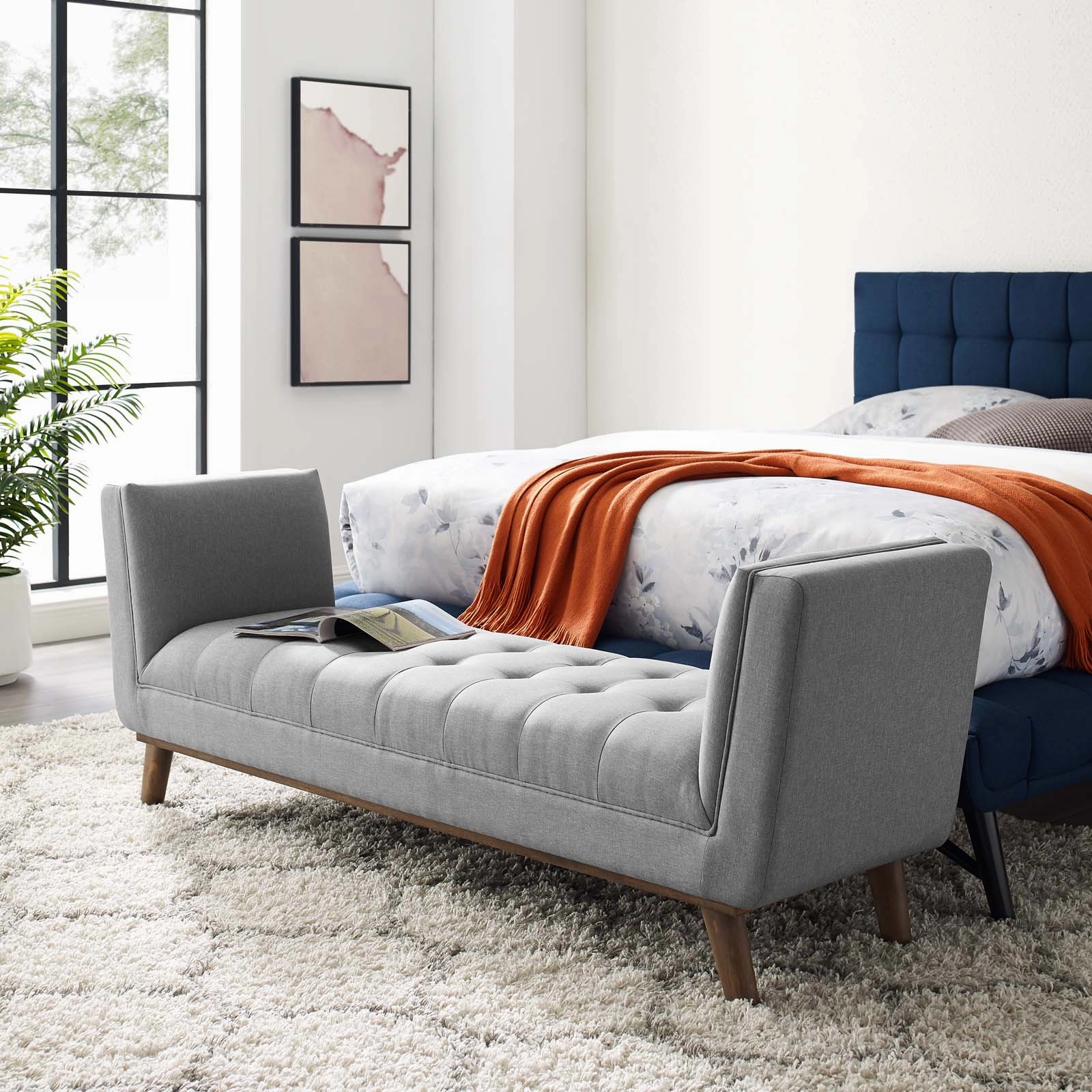 Haven Tufted Button Upholstered Fabric Accent Bench by Modway