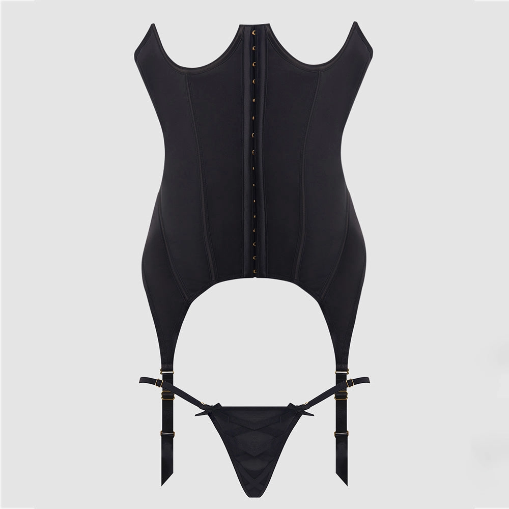 House of Desire Brigeta Cupless Gartered Corset Bustier & Thong