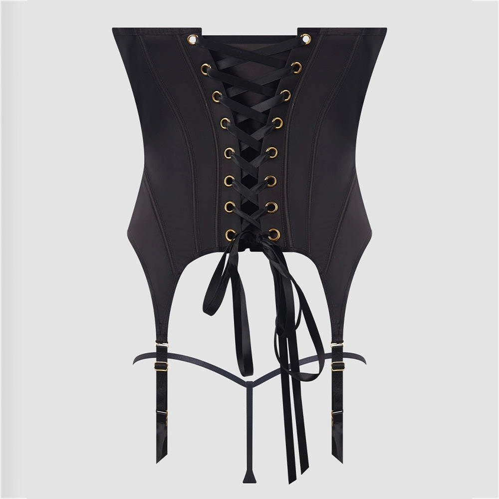 House of Desire Brigeta Cupless Gartered Corset Bustier & Thong