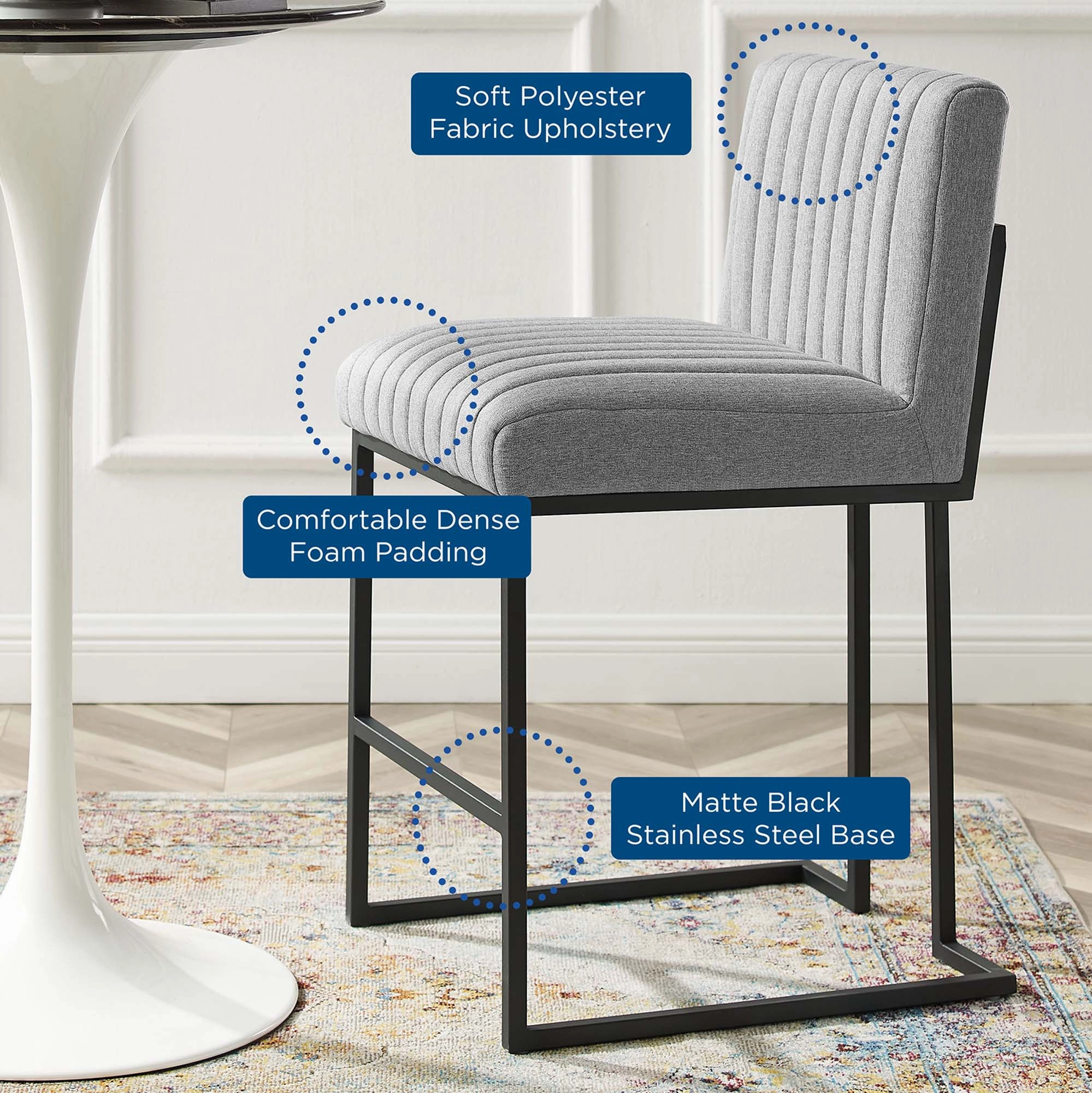 Indulge Channel Tufted Fabric Counter Stools - Set of 2 by Modway