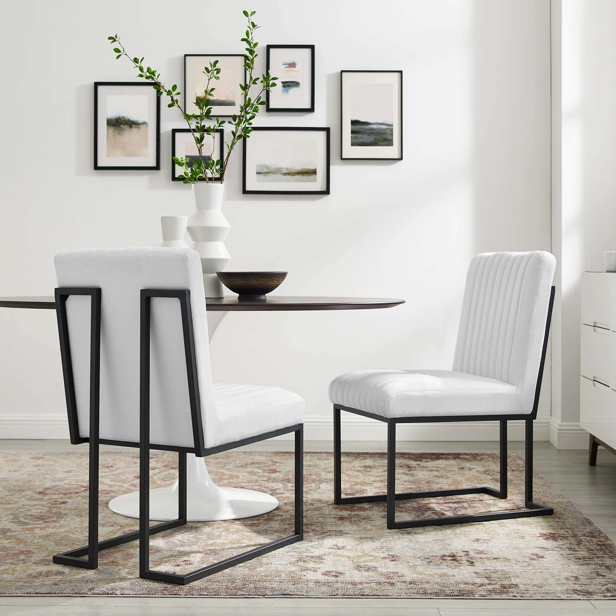 Indulge Channel Tufted Fabric Dining Chairs - Set of 2 by Modway