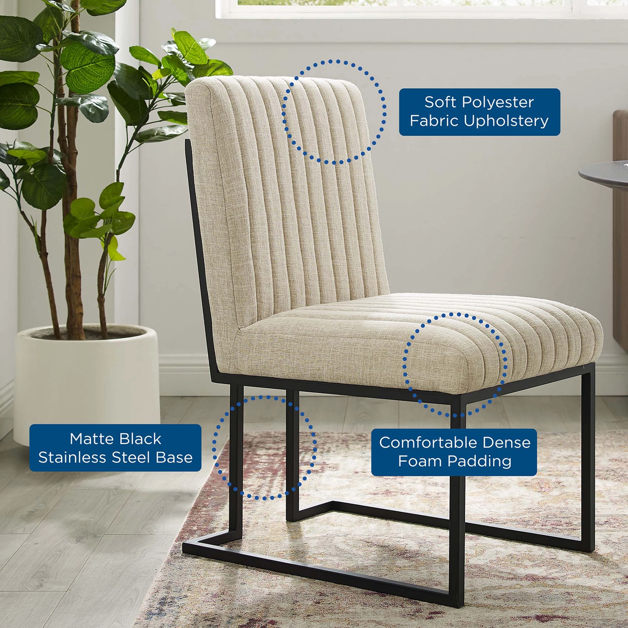 Indulge Channel Tufted Fabric Dining Chairs - Set of 2 by Modway