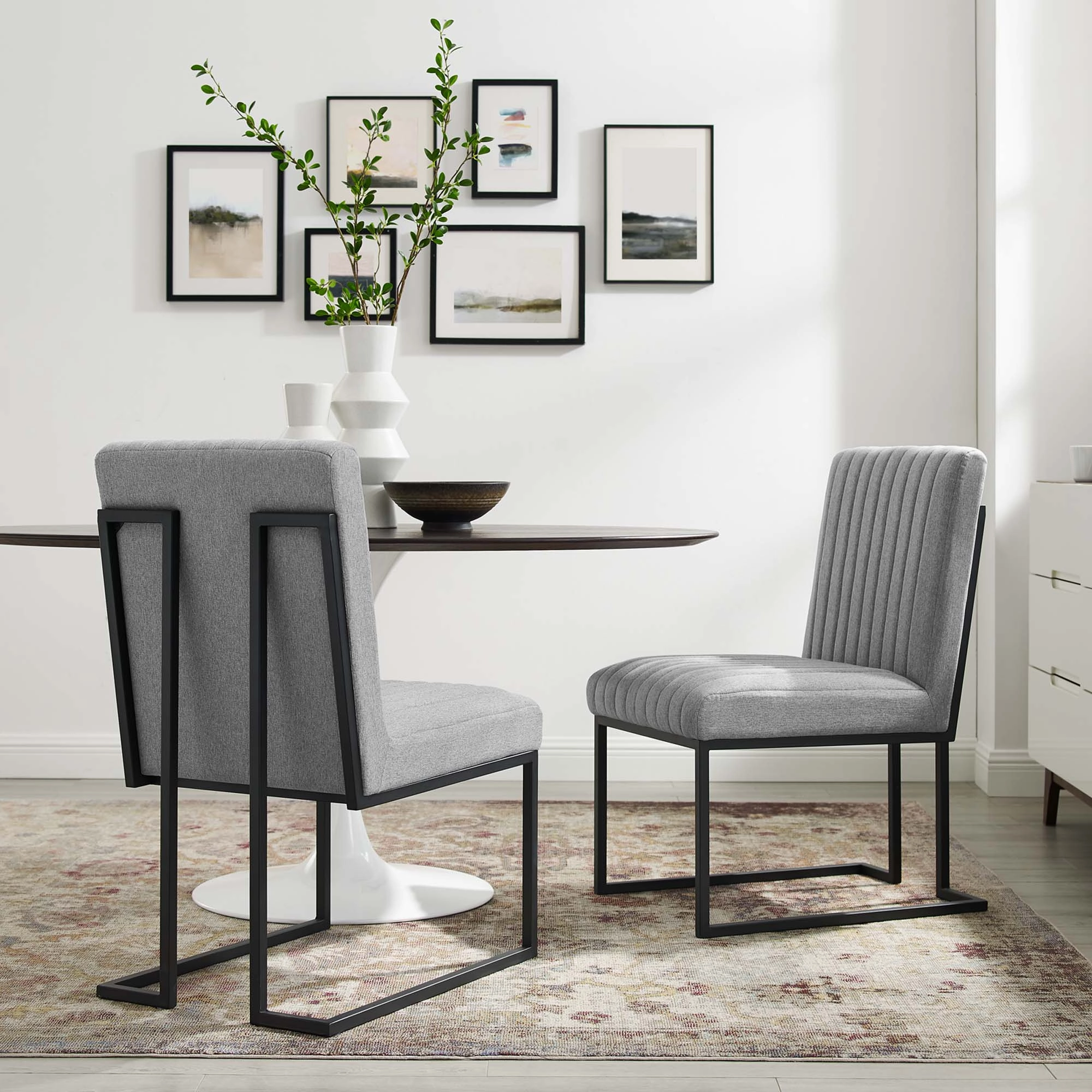 Indulge Channel Tufted Fabric Dining Chairs - Set of 2 by Modway