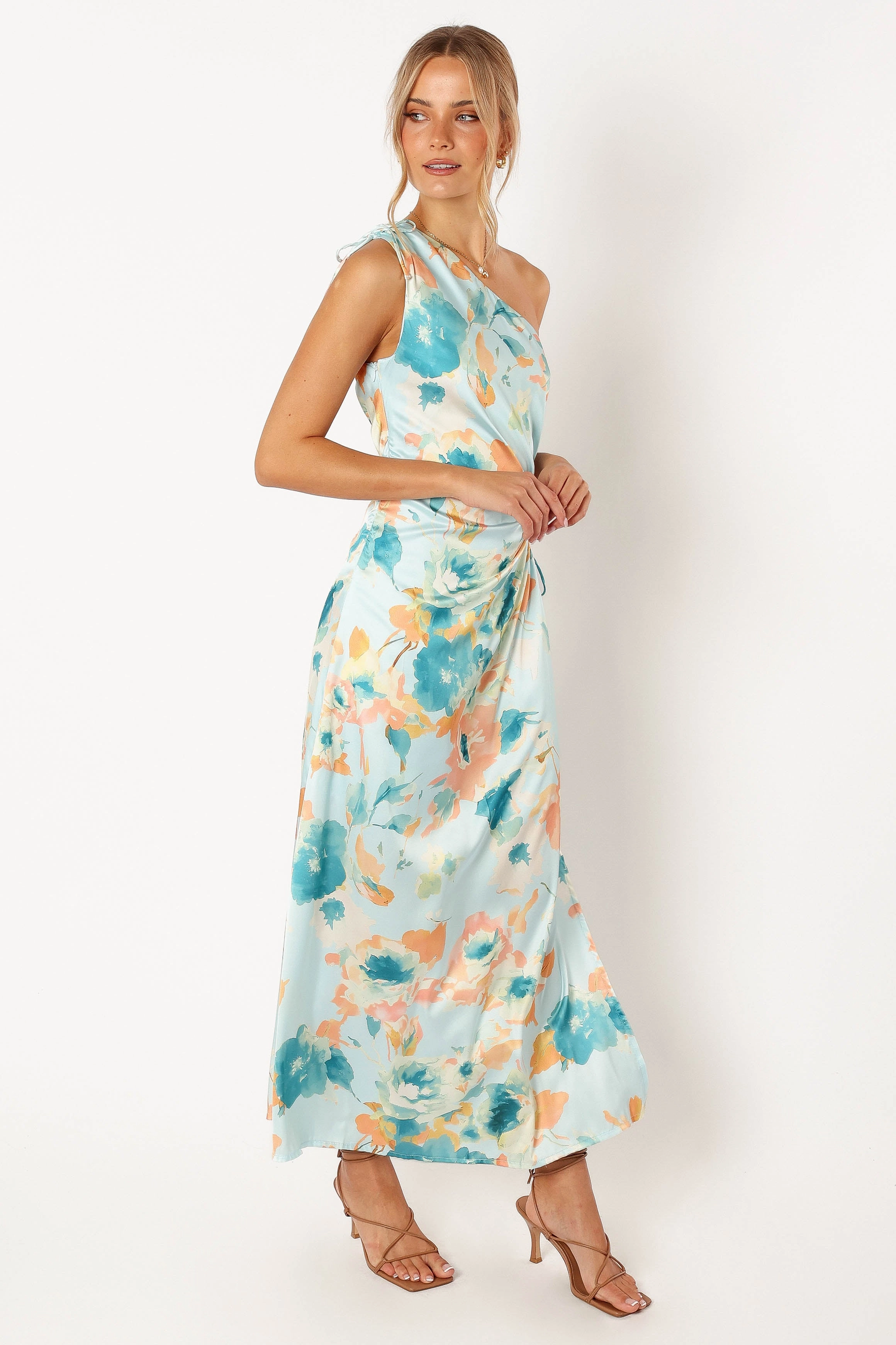 Leighton One Shoulder Midi Dress - Light Blue