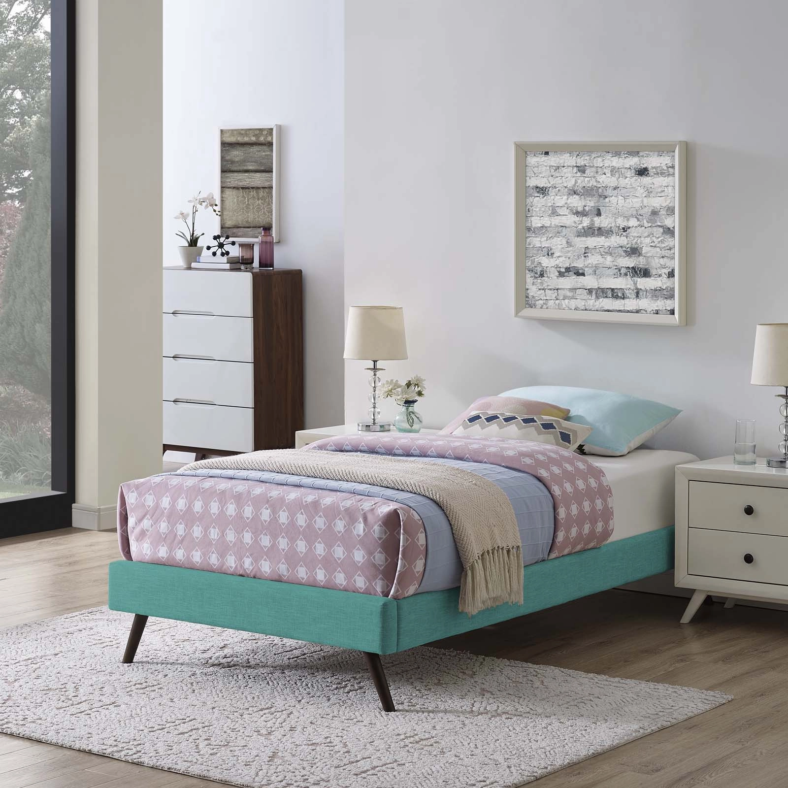 Loryn Fabric Bed Frame with Round Splayed Legs by Modway