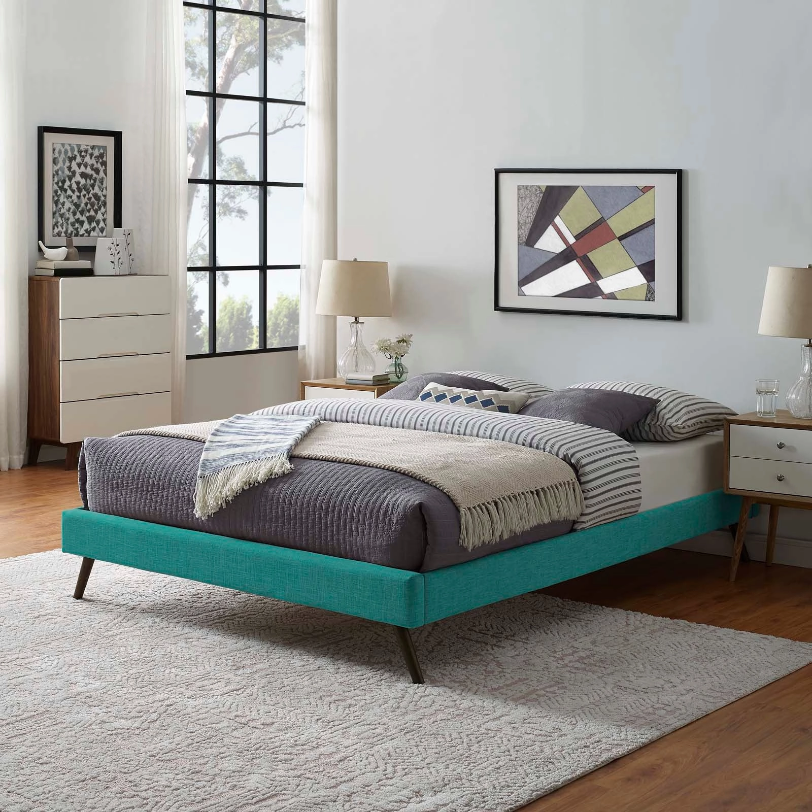 Loryn Fabric Bed Frame with Round Splayed Legs by Modway