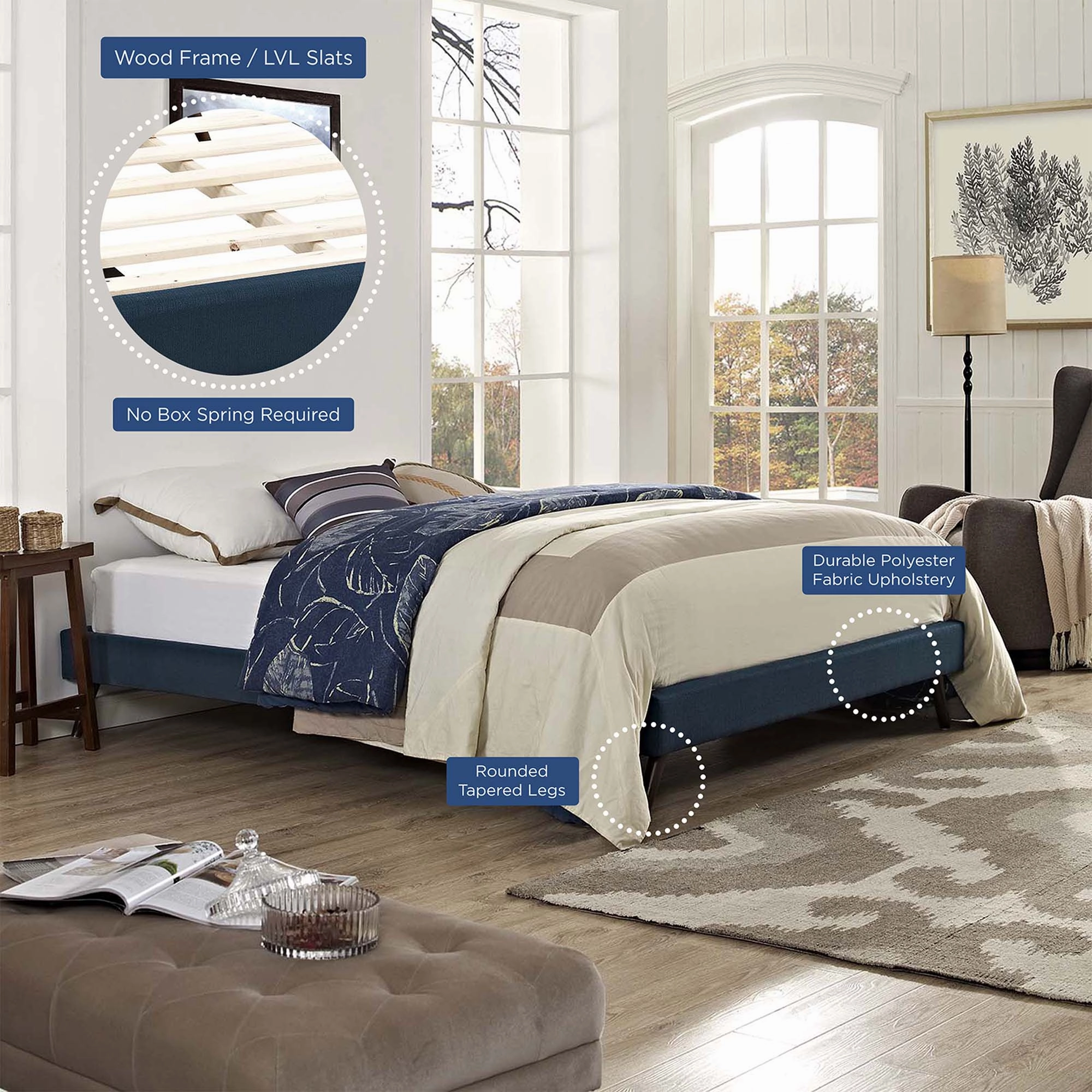 Loryn Fabric Bed Frame with Round Splayed Legs by Modway