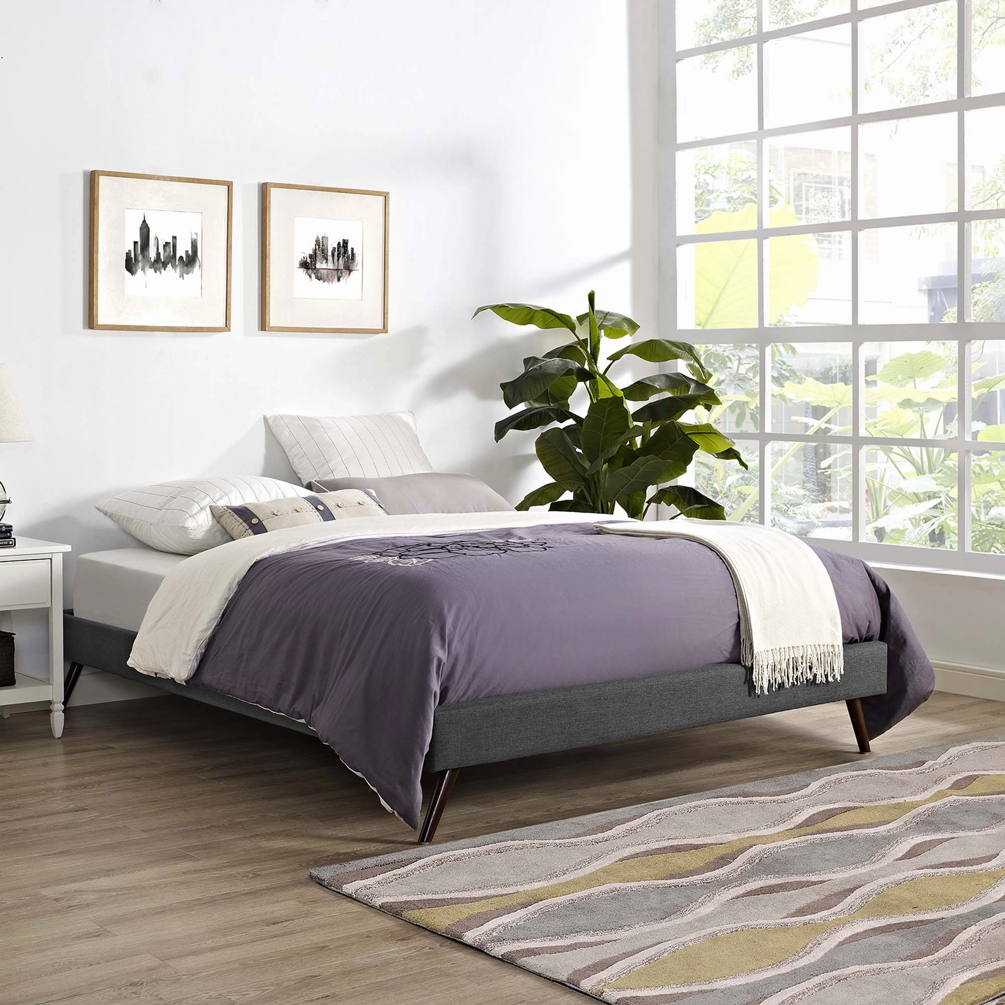 Loryn Fabric Bed Frame with Round Splayed Legs by Modway