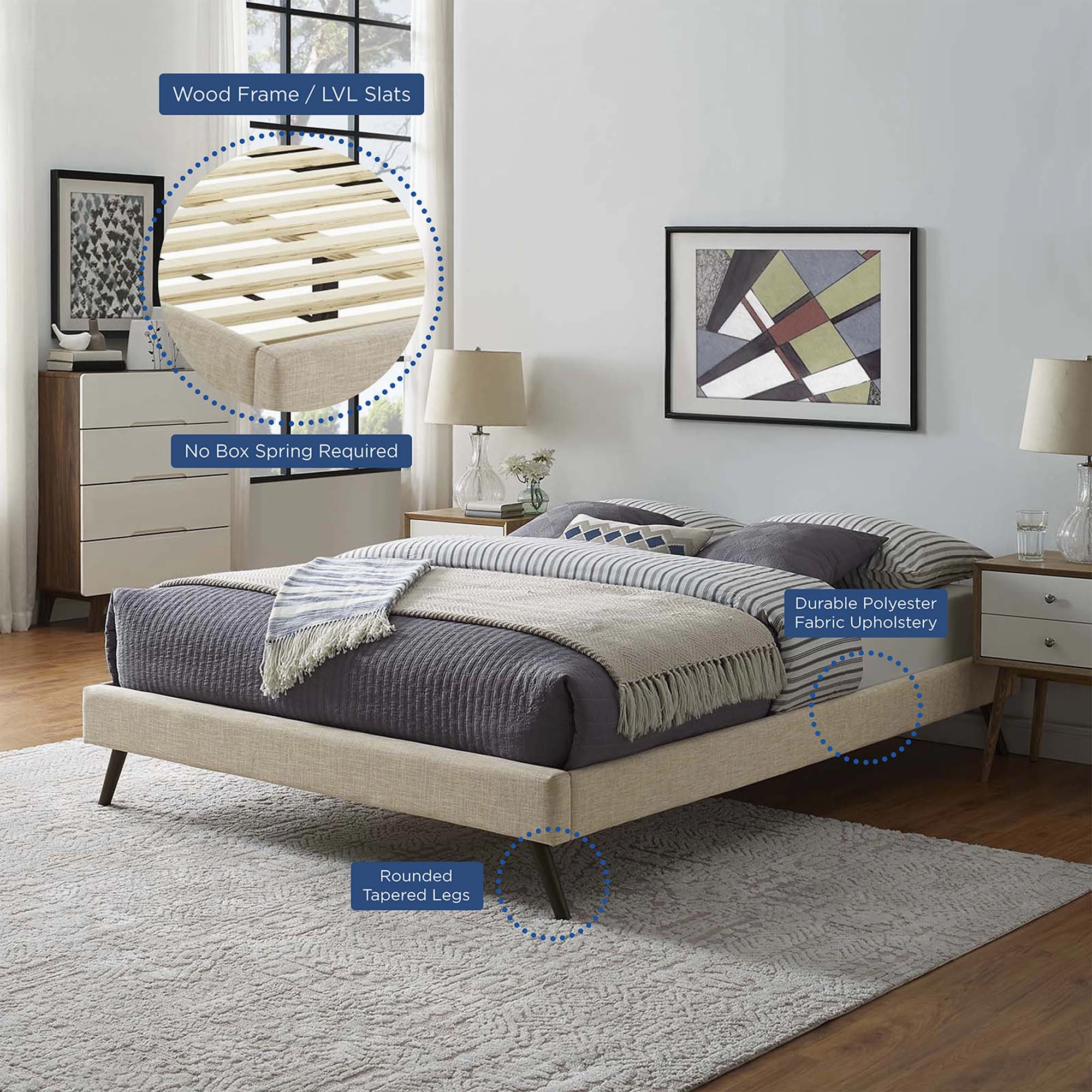 Loryn Fabric Bed Frame with Round Splayed Legs by Modway