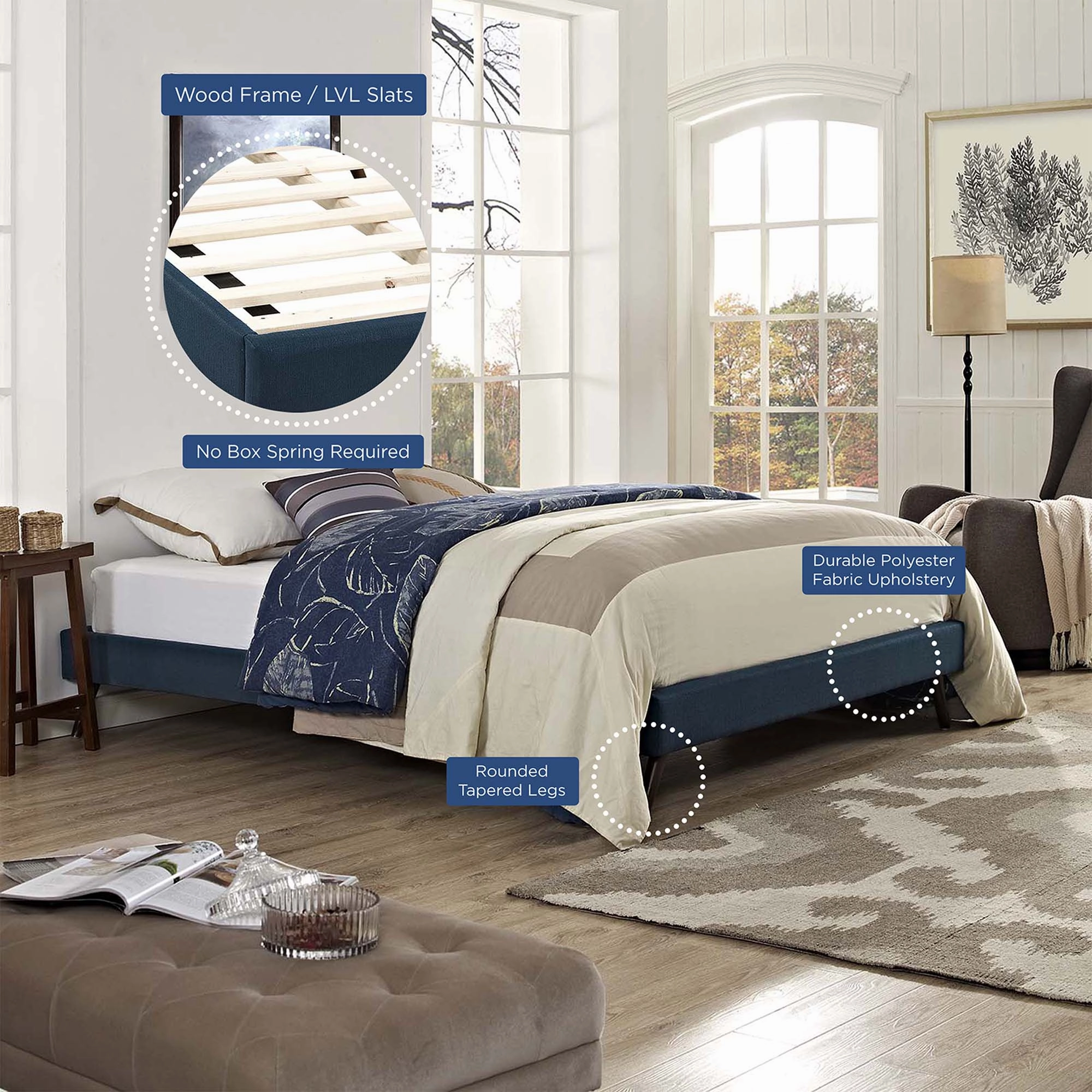 Loryn Fabric Bed Frame with Round Splayed Legs by Modway
